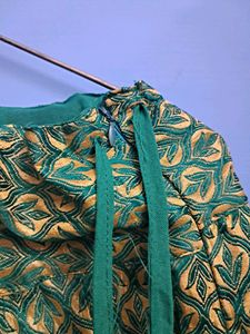 Green &amp; Golden Embroidered Log Lengha Skirt