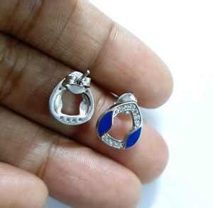 New 925 Silver Studs Enmael With Cz Stone