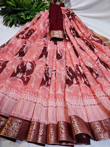 Elegant Pink and maroon Saree with blouse