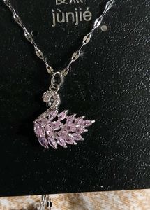 Swarovski Style Pink Rhinestone Swan Necklace