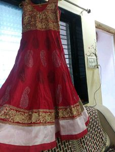 cotton red colour full length dress