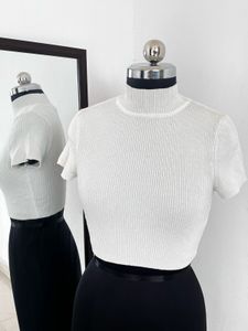 White Ribbed Mock Neck Crop Top
