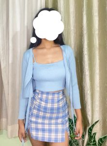 Blue Cardigan and Skirt Set corset combo