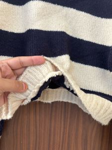 Striped Beige &amp; Dark Blue Knit Sweater