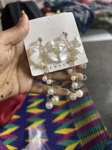 Trendy Korean BowKnot Pearl Tassel Earrings