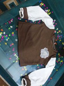 Brown & White Long Sleeve Top🤎
