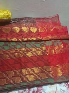 Maroon Saree With Stiched Blouse