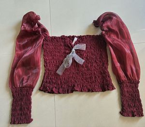 Burgundy Sheer Sleeve Top
