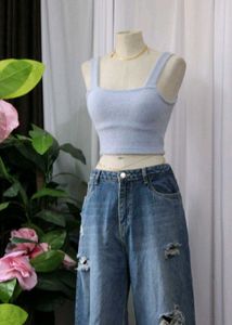 Blue Fuzzy Cropped Tank