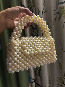 price drop Pearl Beaded Handbag with golden sling