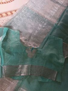Teal Saree with ready made blouse