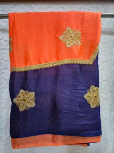 Elegant Blue Orange Saree