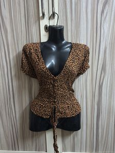 Leopard Print Button-Down Top