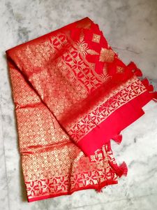 Pure Banaras Red Chilli Colour Saree.. Combo