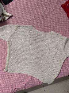 Beige Knit V-Neck Top