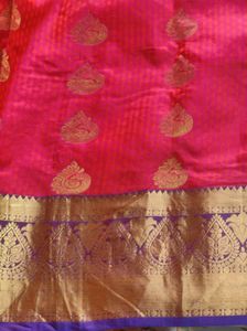 Peach Pink &amp; Purple Silk Saree