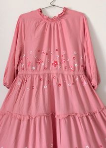 Pink Tiered Dress with Floral Hand Painting