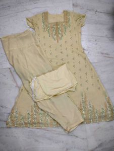 Light Yellow Embroidery Kurta Set