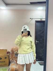 Cute Yellow Knit V-Neck Sweater