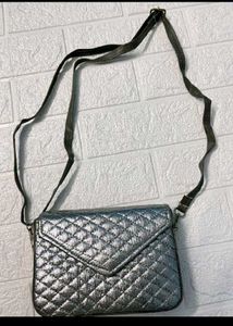 Silver Quilted Crossbody Bag