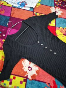 Ribbed Button-Up Top