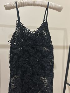 beautiful black lace dress noodle strip front slit