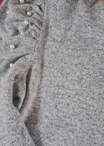 Zara Grey Long Sleeve Top with Pearls