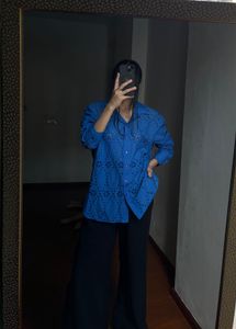 NEW LOOK Broderie Anglaise Blue Shirt