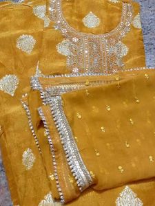 Mustard Pure Zardozi Silk suit