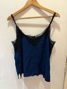 Zara Navy Lace Trim Top
