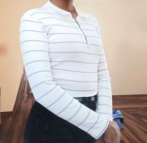 Striped Long Sleeve Polo Top