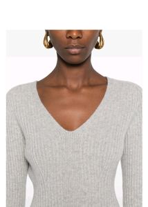 Grey Ribbed V Neck Sweater