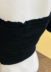 Black Smocked Crop Top
