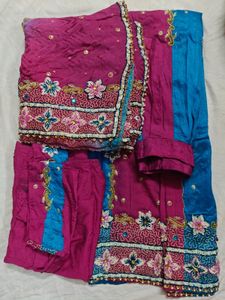 Blue Pink Semi Bridal Lehenga Choli