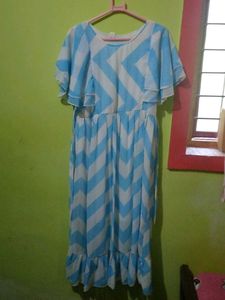 Blue & White Chevron Maxi Dress