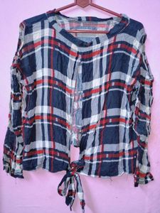 Checkered Tie-Front top