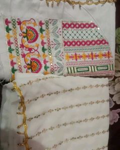 Most Trending White Sequence Saree With Blouse Pcs