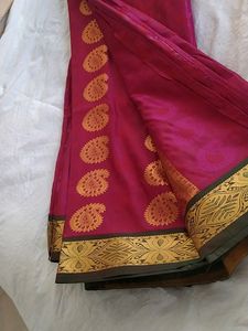Pink Saree With Green Border