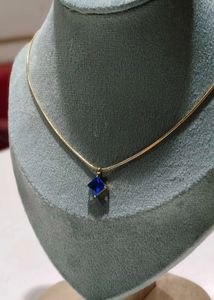 18K Pure Gold Diamond Design Blue Stone Necklace