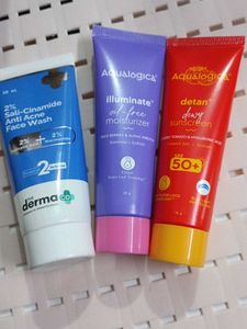 Derma Co Face Wash, Aqualogica Moisturizer