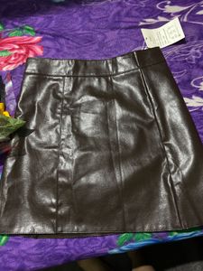 Brown Faux Leather Mini Skirt