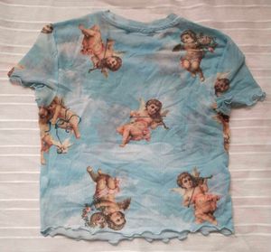 ⁠⑅⁠˖⁠♡Angel Print Mesh Top