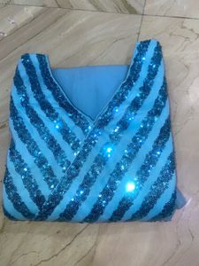 Aqua Blue Sequin Embellished Gown