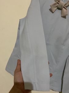 office Wear Sea Green Colour Top With Ribbon Neck