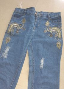 Embroidered & Distressed Jeans