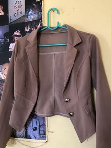 Crop Blazer In Beige Color