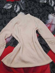Embroidered Beige Long Sleeve Top