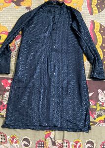 Navy Blue Embroidered Kurta