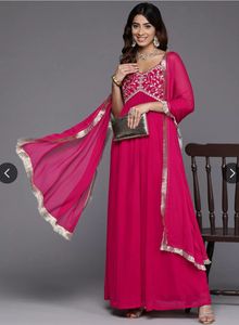 Floral Embroidered Anarkali Kurta With Dupatta