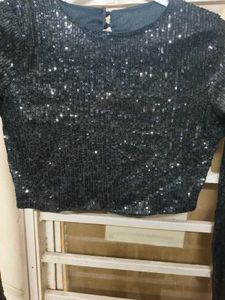 Sequin Long Sleeve Crop Top
